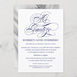 Baptism Spanish Language Navy Script Mi Bautizo Invitation