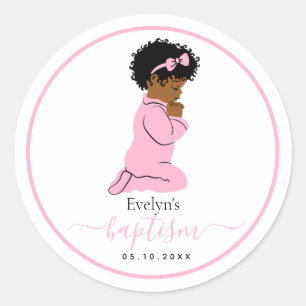 Baptism Sticker – Praying Black Baby Girl