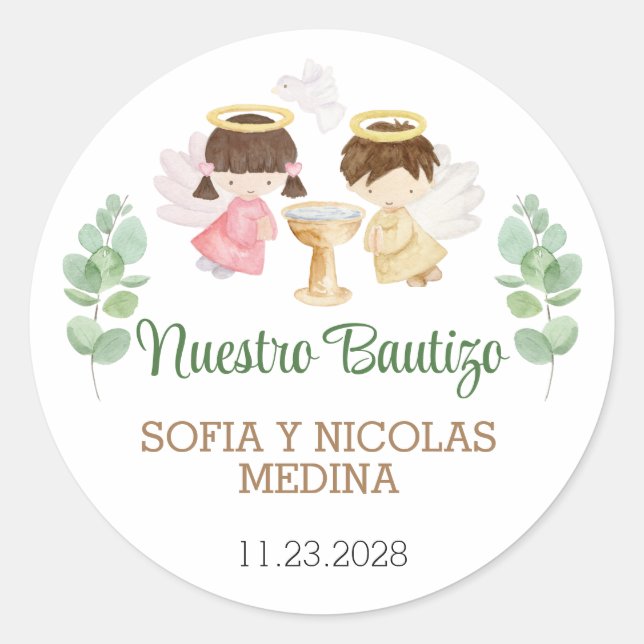 Baptism Stickers Girl Boy Bautizo Spanish Español (Front)
