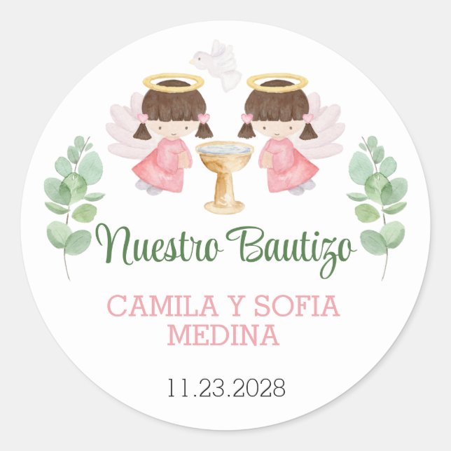Baptism Stickers Two Girls Bautizo Spanish Español (Front)