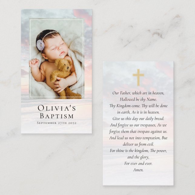 Baptism Sunruse Photo Keepsake Prayer Card (Front/Back)