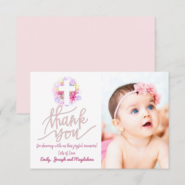 baptism thank you baby girl invitation (Front/Back)