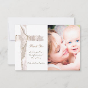 Baptism thank you beige pink Holy Cross Invitation