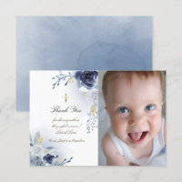Baptism thank you blue roses