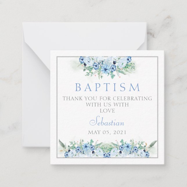 Baptism Thank you Card Baby Boy Blue  (Front)