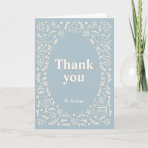 Baptism Thank You Card Christian Symbols Blue