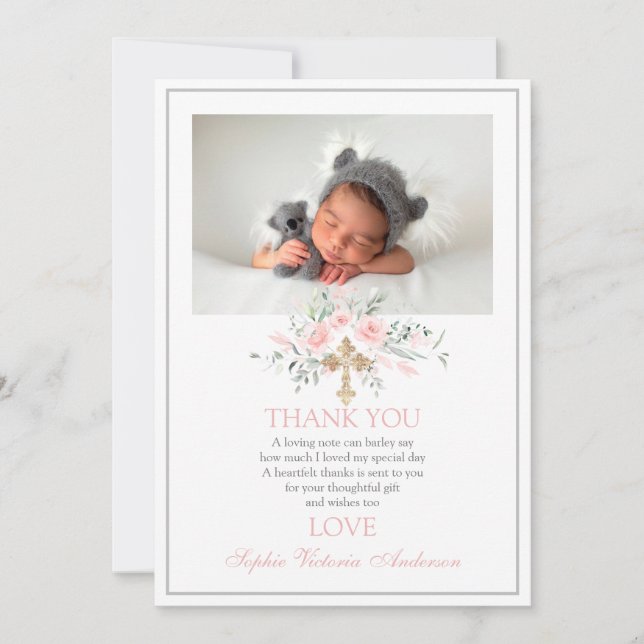 Baptism Thank you Card Pink Girl (Front)