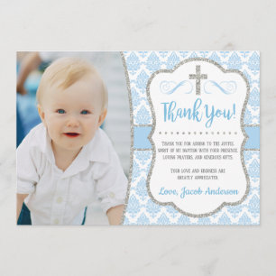 Baptism Thank You Card with Photo Boy Baptism