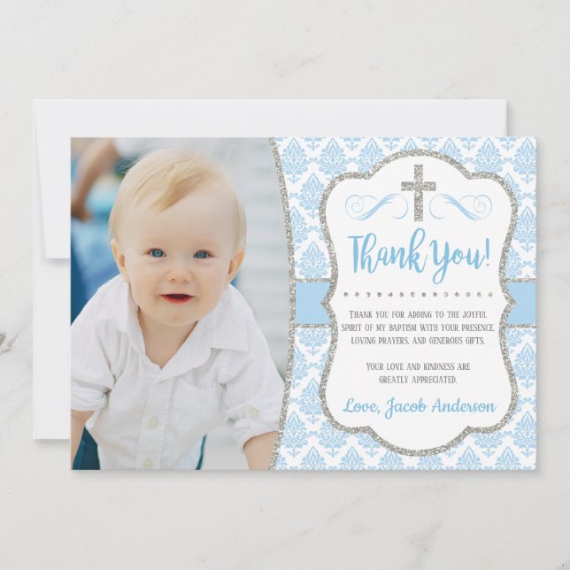 Baptism Thank You Card with Photo | Boy Baptism (Front)
