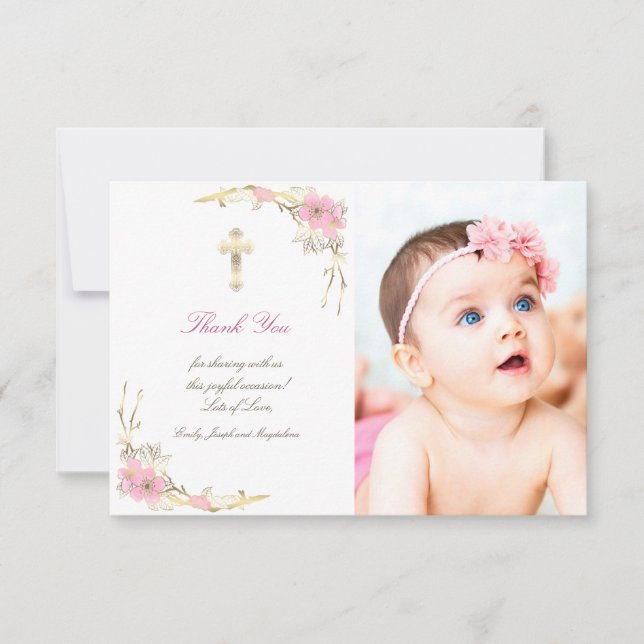 Baptism thank you cherry blossom invitation (Front)