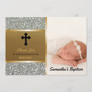 Baptism Thank You   Custom Photo Silver Gold Card