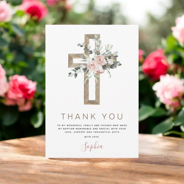 Baptism Thank You Dusty Pink Rose Christian (Creator Uploaded)