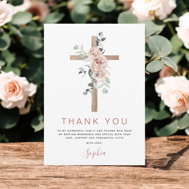 Baptism Thank You Dusty Pink Rose Christian (Creator Uploaded)
