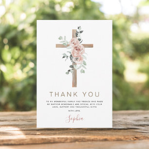 Baptism Thank You Dusty Pink Rose Christian Card