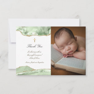 Baptism thank you green agate invitation