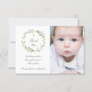 Baptism thank you green wreath invitation