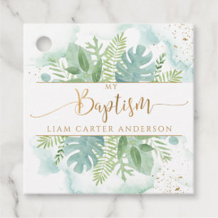 Baptism Thank You Greenery & Blue Green Watercolor Favour Tags