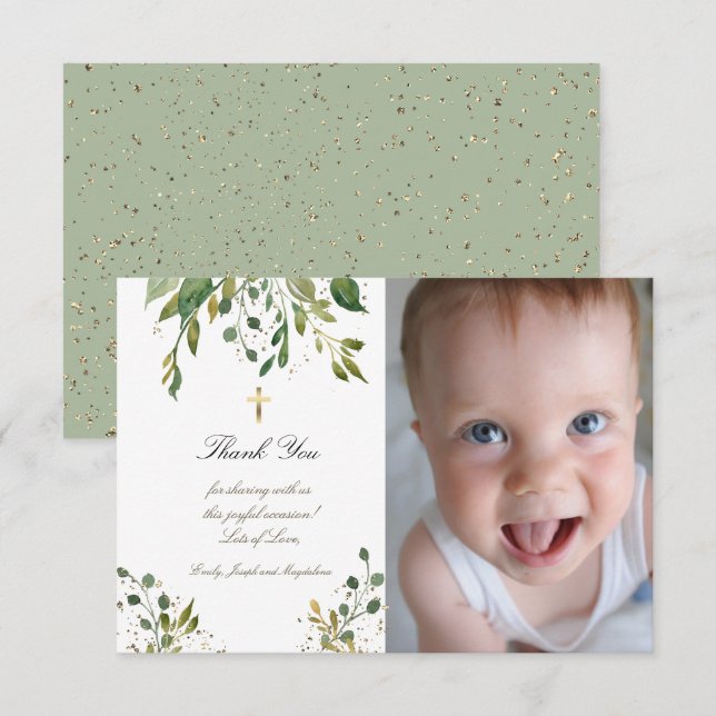 Baptism thank you greenery invitation (Front/Back)