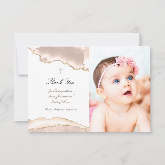 Baptism thank you ivory blush agate invitation (Front)