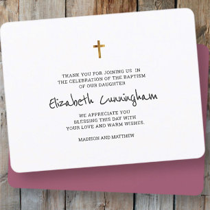 Baptism Thank You Modern Simple Gold Cross Card