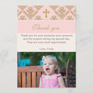 Baptism Thank You Note Custom Photo Card Grey
