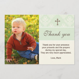 Baptism Thank You Note Custom Photo Card Mint