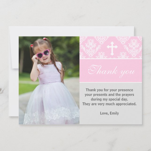 Baptism Thank You Note Custom Photo Card Pink (Front)