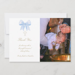 Baptism thank you photo watercolor blue bow invitation