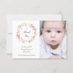 Baptism thank you pink flowers invitation