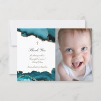 Baptism thank you turquoise agate invitation