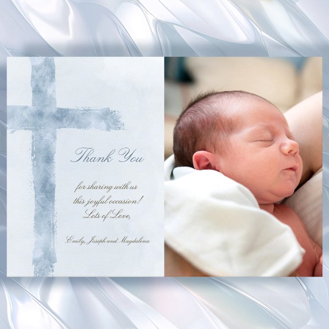 Baptism thank you watercolor blue cross invitation (Creator Uploaded)