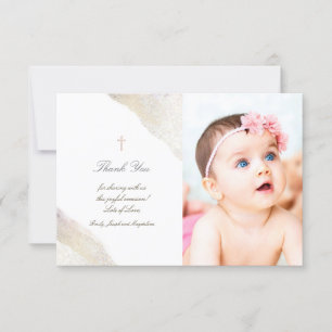 Baptism thank you watercolor glitter invitation