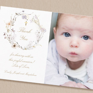 Baptism thank you wildflowers wreath invitation