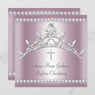 Baptism Tiara Pink Silver White Pearl Diamond Invitation