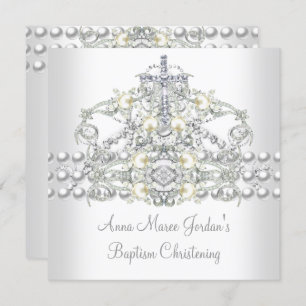Baptism Tiara Silver White Pearl Diamond Invitation