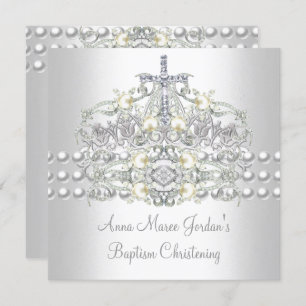 Baptism Tiara Silver White Pearl Diamond Invitation