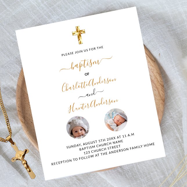 Baptism twins white photo budget invitation flyer (Creator Uploaded)