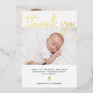 Baptism   Two Photo Thank You Card Gold Foil
