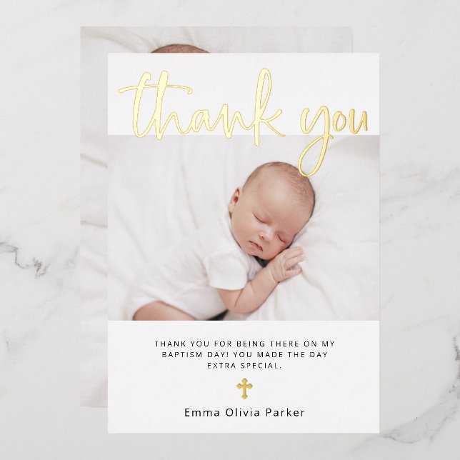 Baptism | Two Photo Thank You Card Gold Foil (Front/Back)