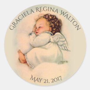 Baptism Vintage Baby Girl Sleeping Angel Classic Round Sticker
