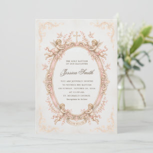 Baptism Vintage Renaissance Cherub Pink Invitation