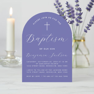 Baptism  Violet Arch Simple Modern Script & Cross Invitation