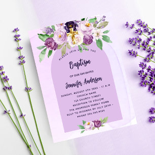 Baptism violet purple flowers budget invitation