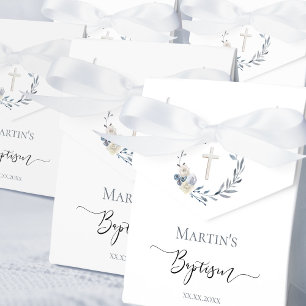 Baptism watercolor floral wreath favour box