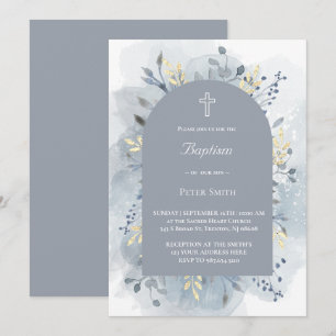 Baptism watercolor foliage invitation