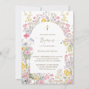 Baptism watercolor meadow flowers invitation