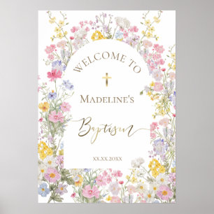 Baptism watercolor meadow flowers welcome poster