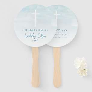 Baptism Watercolor Pastel Blue Hand Fans