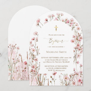 Baptism watercolor pink blush flowers invitation