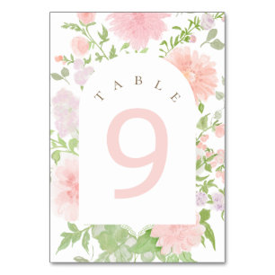Baptism watercolor pink flowers table number
